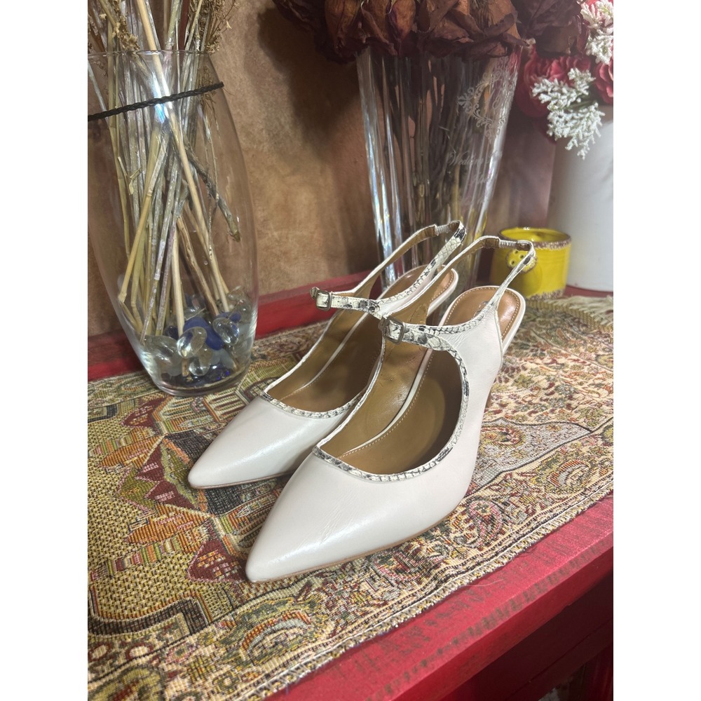 COACH White Slingback Kitten Heels Snakeskin Trim‎ Women's Size 9 NWOT